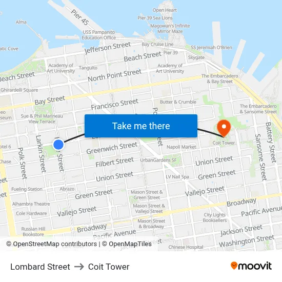 Lombard Street to Coit Tower map