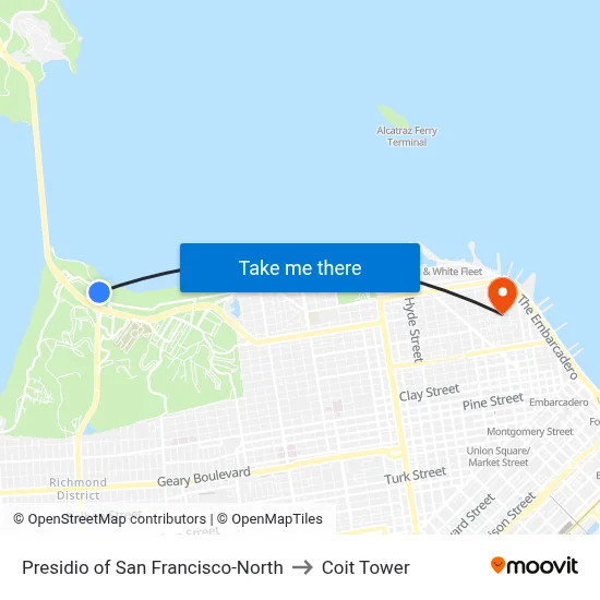 Presidio of San Francisco-North to Coit Tower map