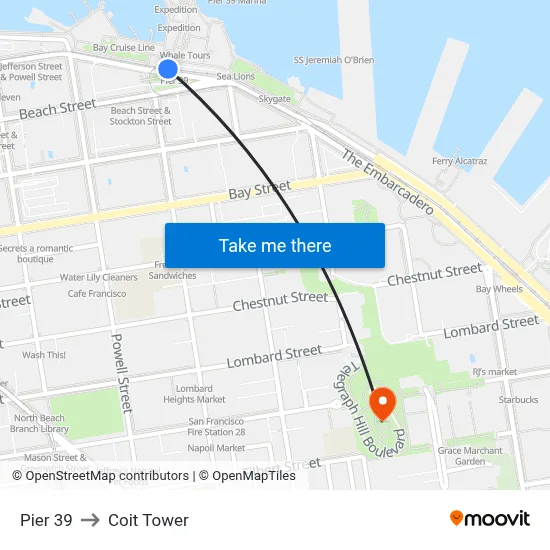 Pier 39 to Coit Tower map