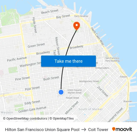 Hilton San Francisco Union Square Pool to Coit Tower map