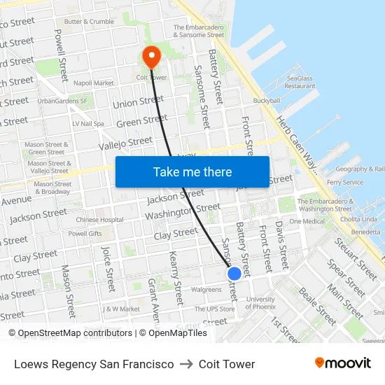 Loews Regency San Francisco to Coit Tower map