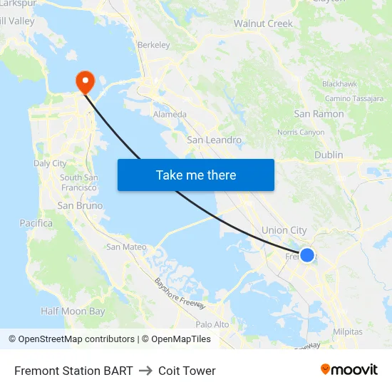 Fremont Station BART to Coit Tower map