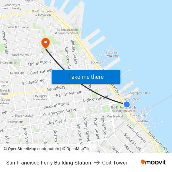 San Francisco Ferry Building Station to Coit Tower map
