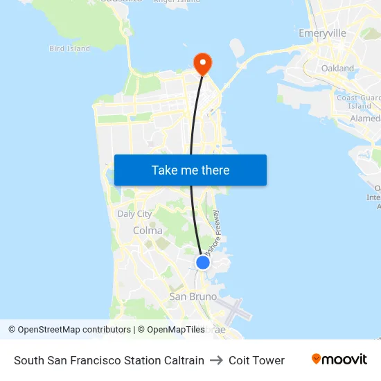 South San Francisco Station Caltrain to Coit Tower map