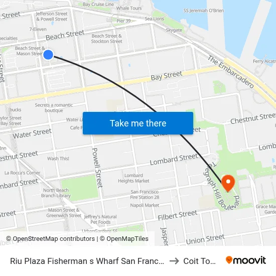 Riu Plaza Fisherman s Wharf San Francisco to Coit Tower map