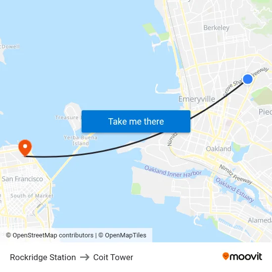 Rockridge Station to Coit Tower map