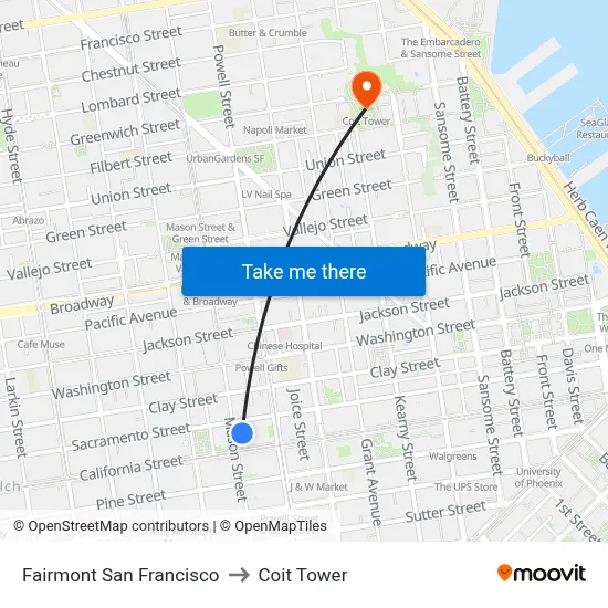 Fairmont San Francisco to Coit Tower map