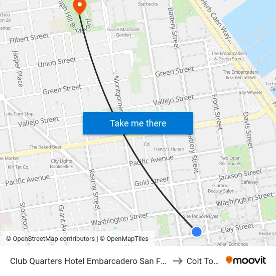 Club Quarters Hotel Embarcadero San Francisco to Coit Tower map