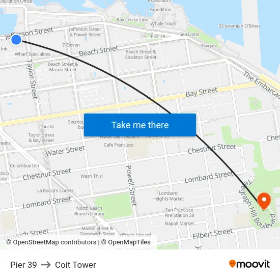 Pier 39 to Coit Tower map