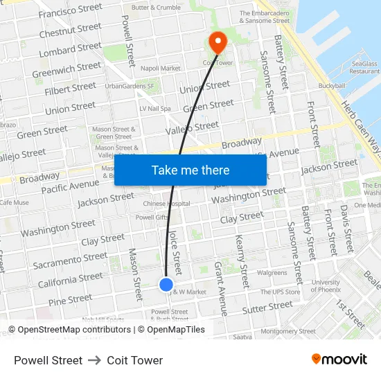 Powell Street to Coit Tower map