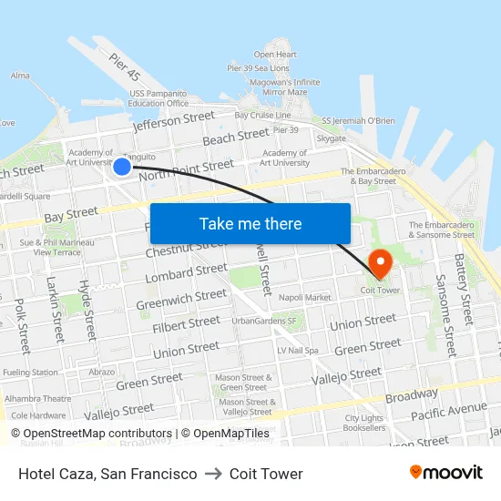 Hotel Caza, San Francisco to Coit Tower map