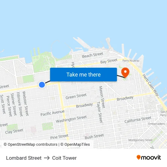 Lombard Street to Coit Tower map