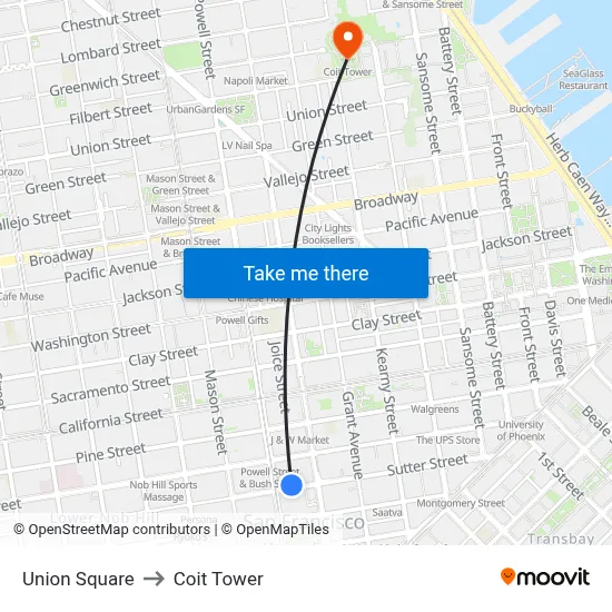 Union Square to Coit Tower map