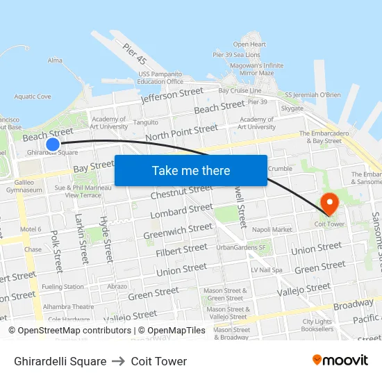 Ghirardelli Square to Coit Tower map