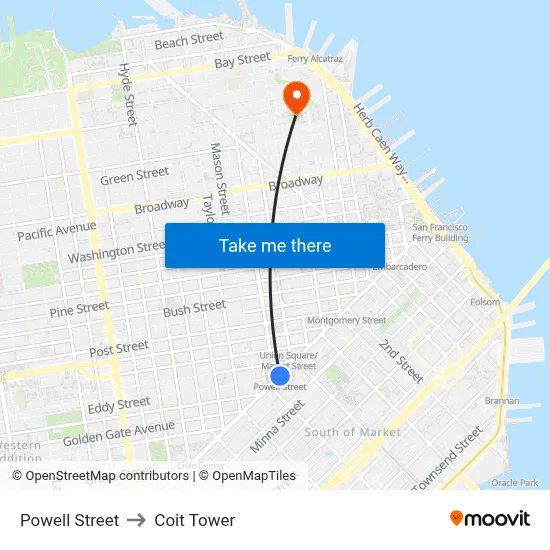 Powell Street to Coit Tower map