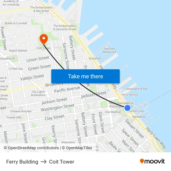 Ferry Building to Coit Tower map
