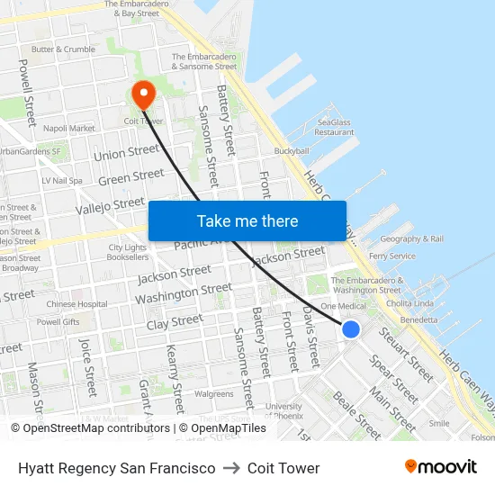 Hyatt Regency San Francisco to Coit Tower map
