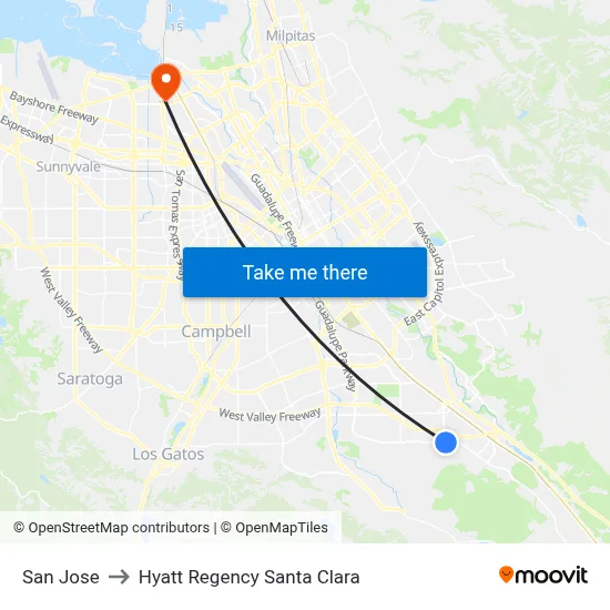 San Jose to Hyatt Regency Santa Clara map