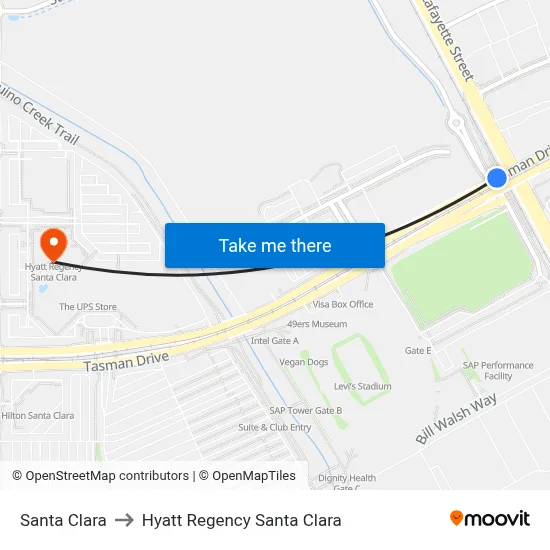 Santa Clara to Hyatt Regency Santa Clara map