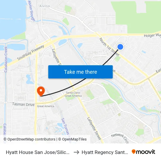 Hyatt House San Jose/Silicon Valley to Hyatt Regency Santa Clara map