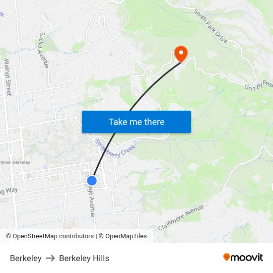 Berkeley to Berkeley Hills map