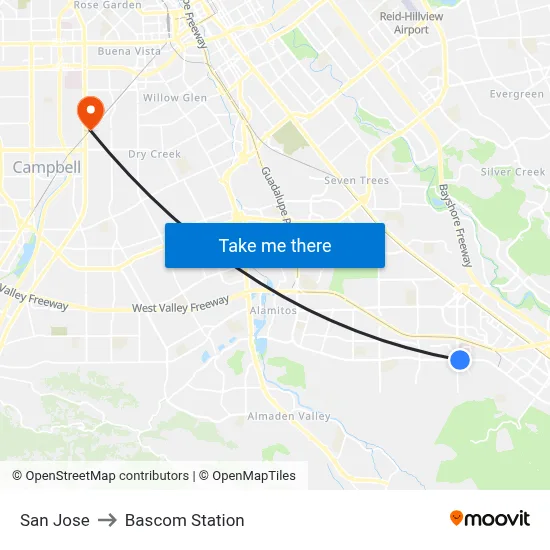 San Jose to Bascom Station map