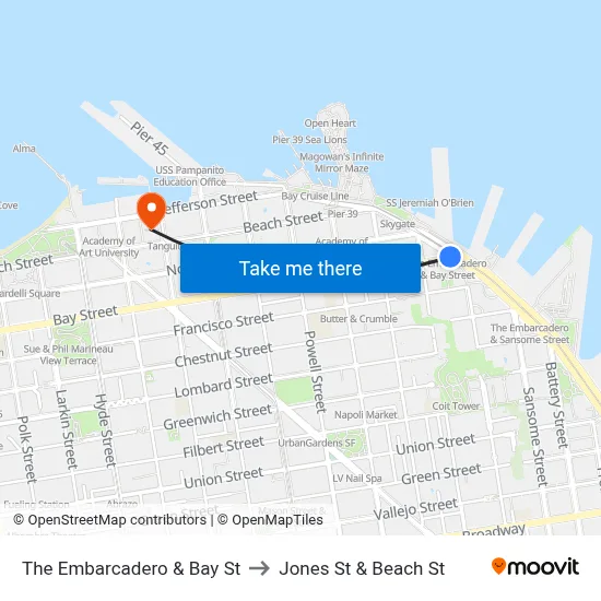 The Embarcadero & Bay St to Jones St & Beach St map