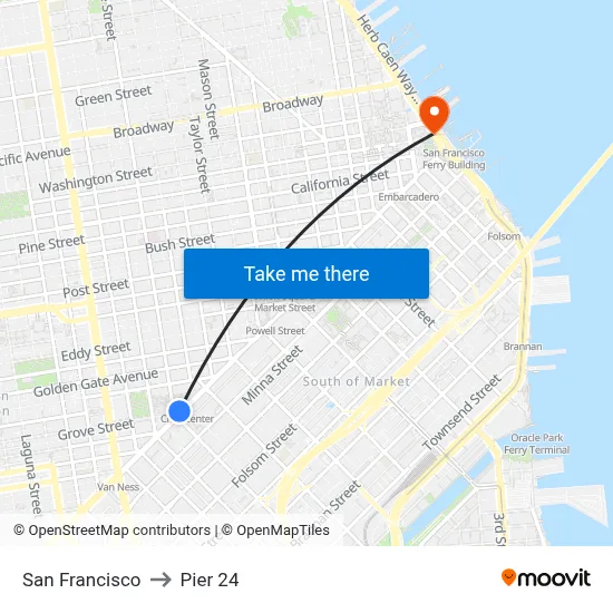 San Francisco to Pier 24 map