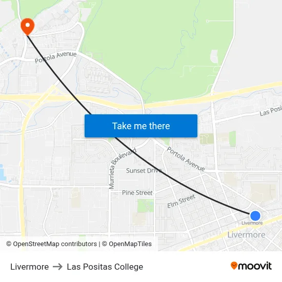 Livermore to Las Positas College map