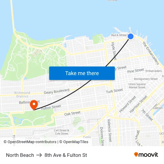 North Beach to 8th Ave & Fulton St map