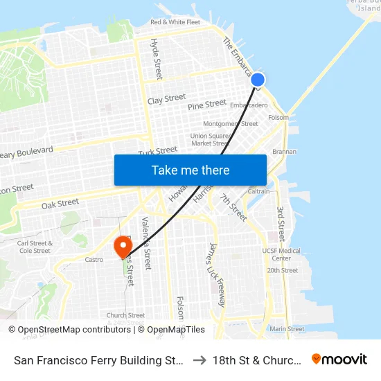 San Francisco Ferry Building Station to 18th St & Church St map