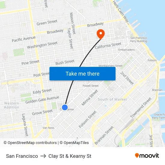 San Francisco to Clay St & Kearny St map