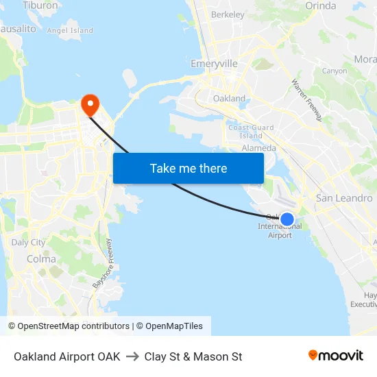 Oakland Airport OAK to Clay St & Mason St map