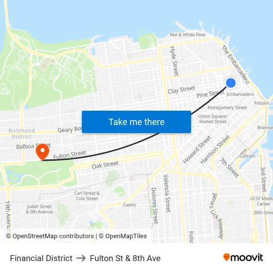 Financial District to Fulton St & 8th Ave map
