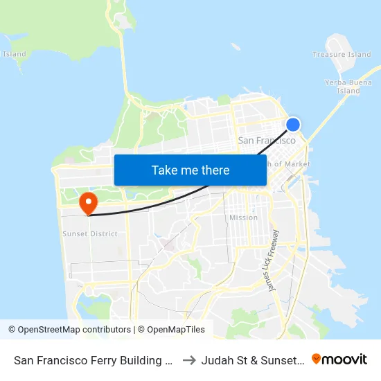 San Francisco Ferry Building Station to Judah St & Sunset Blvd map