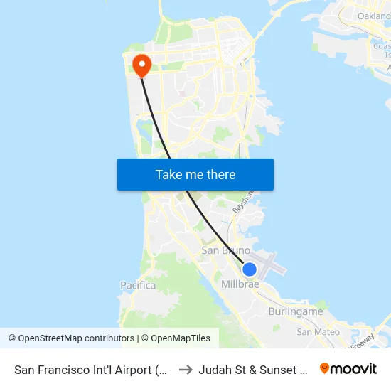 San Francisco Int'l Airport (SFO) to Judah St & Sunset Blvd map