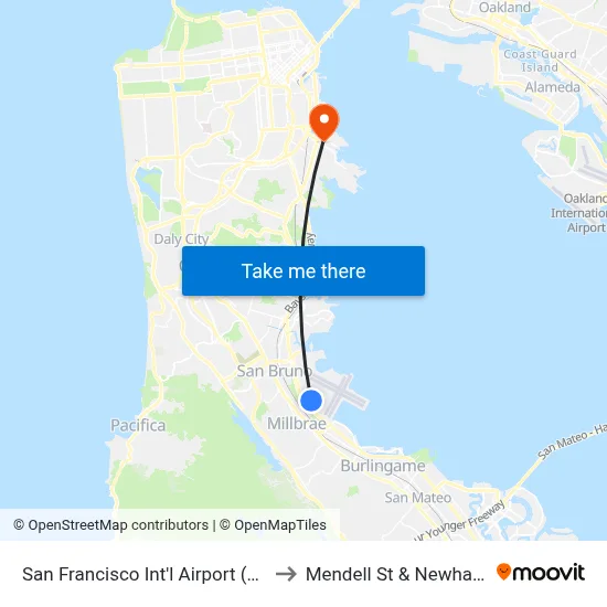 San Francisco Int'l Airport (SFO) to Mendell St & Newhall St map