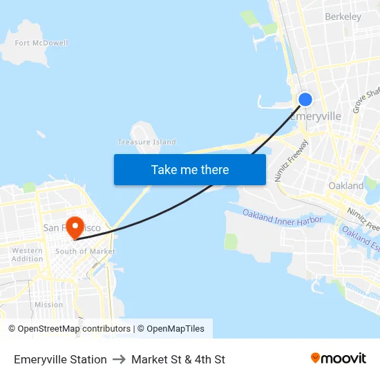 Emeryville Station to Market St & 4th St map