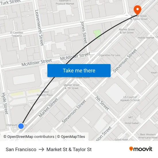 San Francisco to Market St & Taylor St map