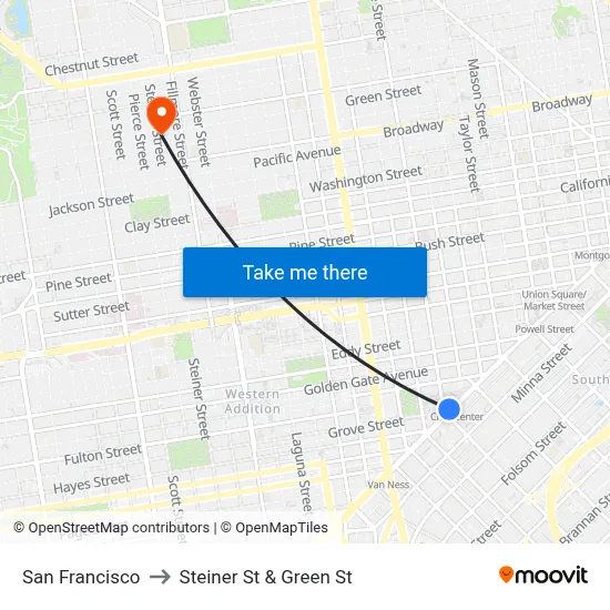 San Francisco to Steiner St & Green St map