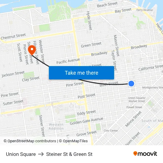 Union Square to Steiner St & Green St map