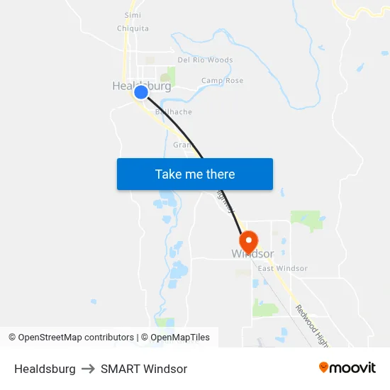 Healdsburg to SMART Windsor map