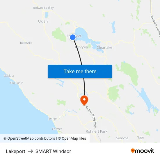 Lakeport to SMART Windsor map