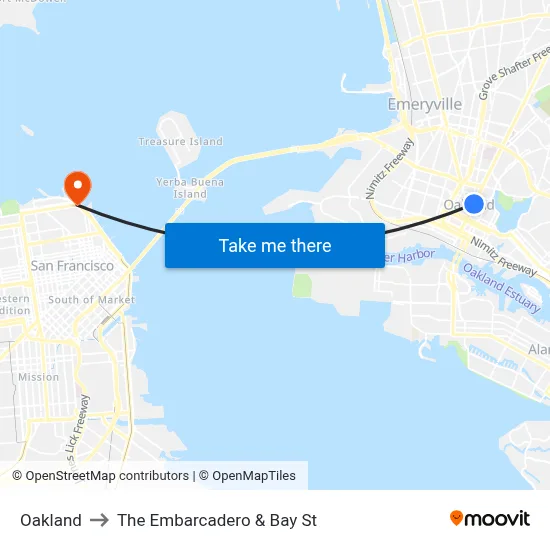 Oakland to The Embarcadero & Bay St map
