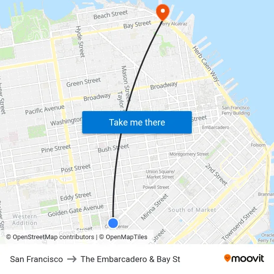 San Francisco to The Embarcadero & Bay St map