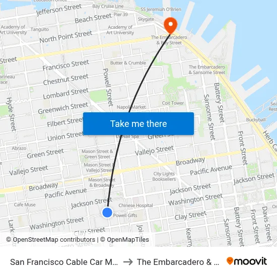 San Francisco Cable Car Museum to The Embarcadero & Bay St map