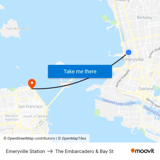 Emeryville Station to The Embarcadero & Bay St map
