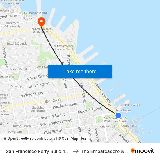 San Francisco Ferry Building Station to The Embarcadero & Bay St map