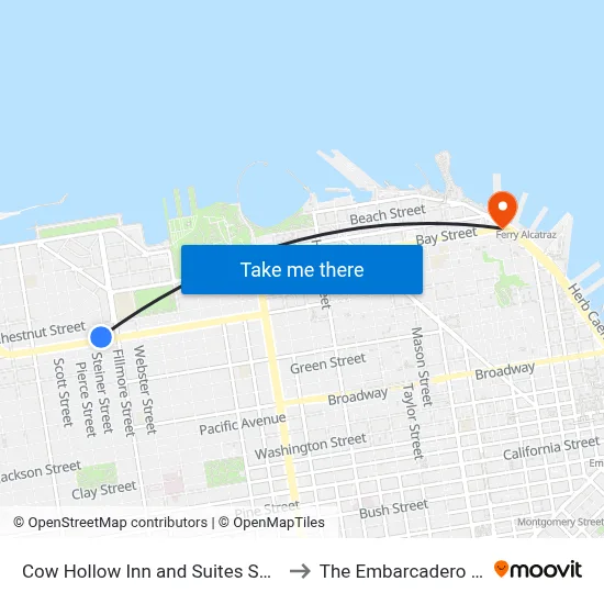 Cow Hollow Inn and Suites San Francisco to The Embarcadero & Bay St map