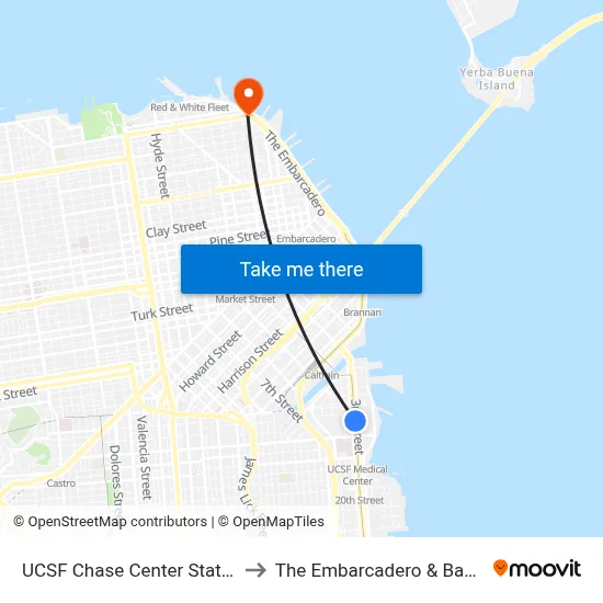 UCSF Chase Center Station to The Embarcadero & Bay St map